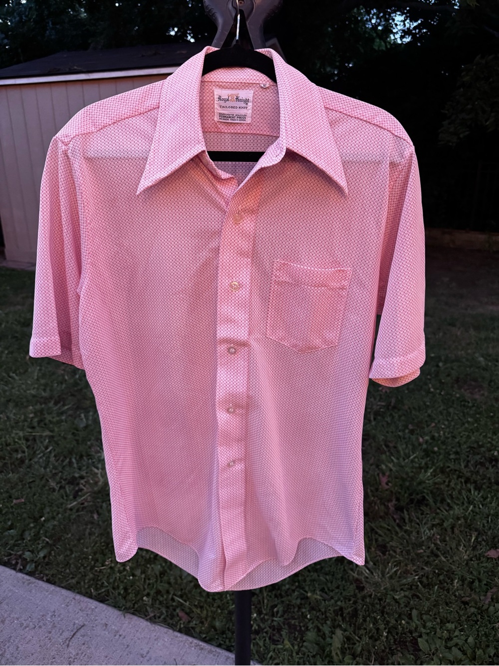 Vintage 1970s Men’s Pink Short-Sleeve Shirt w/ Point Collar by Royal Knight